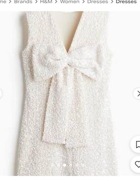 NWT H&M Cream-White Textured Sleeveless Dress with Back Bow Detail